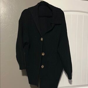 Cozy Black Knit Cardigan with Wooden Buttons